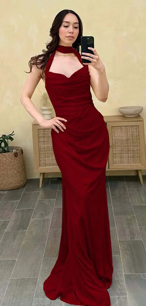 Sexy Red High Neck Mermaid Long Prom Dress Ideas, Evening Party Dresses,WGP1776