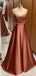 Elegant Brown Spaghetti Strap A-Line Long Prom Dress Ideas, Evening Party Dresses,WGP1607
