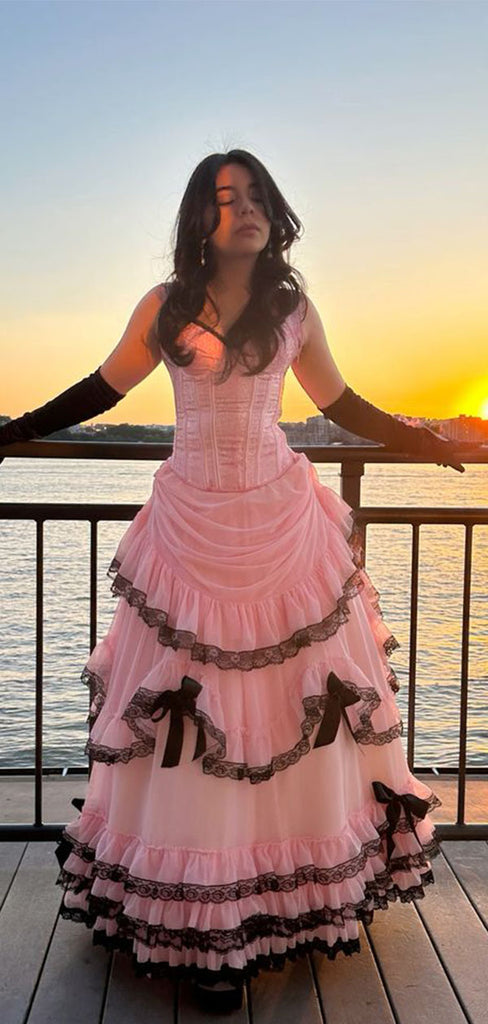 Unique Pink Spaghetti Strap A-Line Long Prom Dress Ideas, Evening Party Dresses,WGP1859