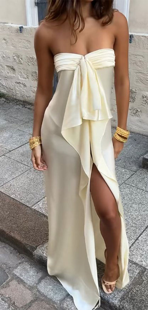 Elegant White Sweetheart Side Slit Long Prom Dress Ideas, Evening Party Dresses,WGP1925