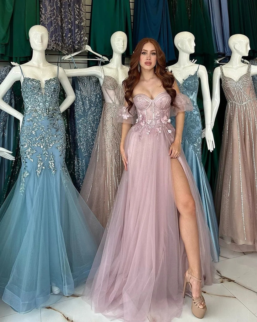 Sexy Pink Off-Shoulder Sleeveless Lace A-Line Long Prom Dress Ideas, Evening Party Dresses , WGP1571