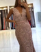 Sexy Pink V-Neck Spaghetti Strap Mermaid  Long Prom Dress Ideas, Evening Party Dresses,WGP1715