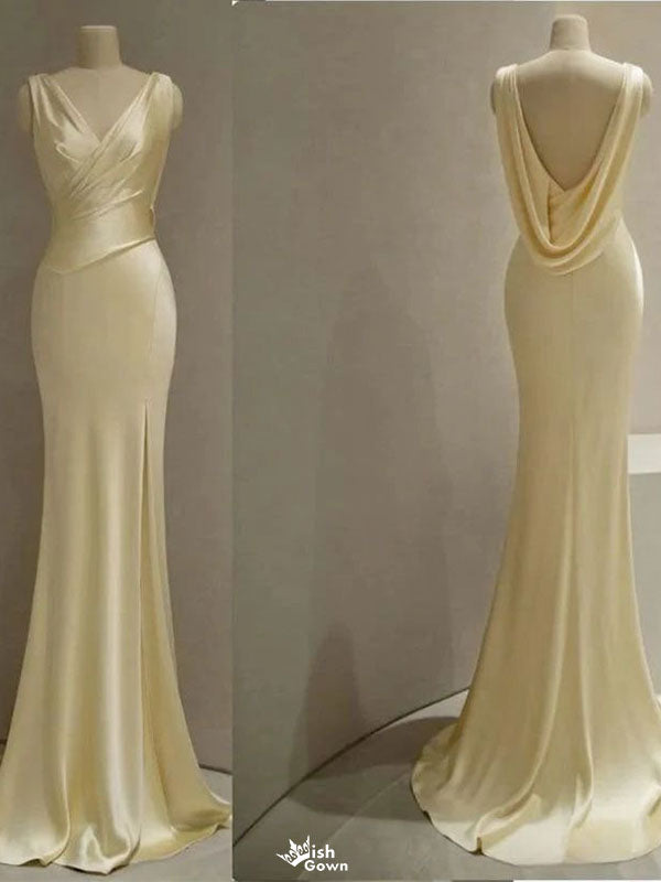 Elegant Yellow V-Neck Mermaid Long Prom Dress Ideas, Evening Party Dresses,WGP1937