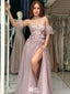 Sexy Pink Off-Shoulder Sleeveless Lace A-Line Long Prom Dress Ideas, Evening Party Dresses , WGP1571