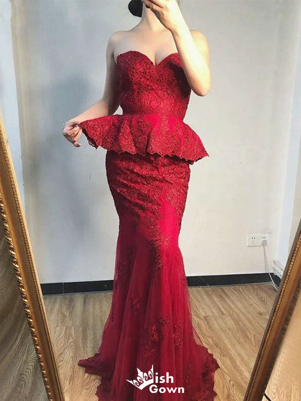 Sexy Applique Red Sweetheart Mermaid Long Prom Dress Ideas, Evening Party Dresses,WGP1852