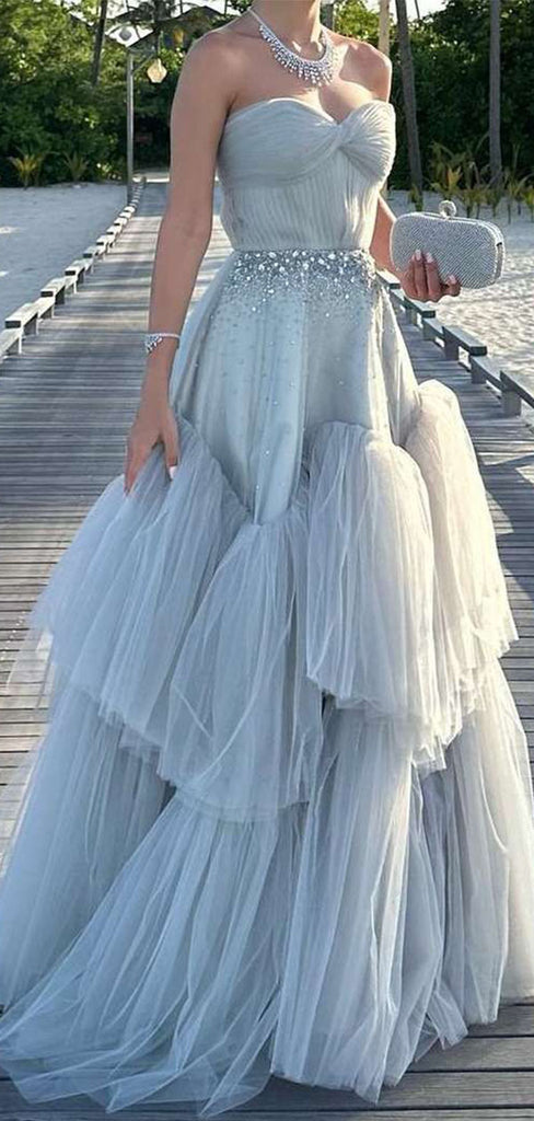 Elegant Blue Sweetheart A-Line Long Prom Dress Ideas, Evening Party Dresses,WGP1899