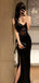 Sexy Black Spaghetti Strap Mermaid Side Slit Lace Long Prom Dress Ideas, Evening Party Dresses , WGP1578