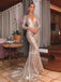 Sparkly Champagne V-Neck Long Sleeve Mermaid Long Prom Dress Ideas, Evening Party Dresses,WGP1970