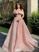 Charming Pink Off-Shoulder A-Line Long Prom Dress Ideas, Evening Party Dresses,WGP1921