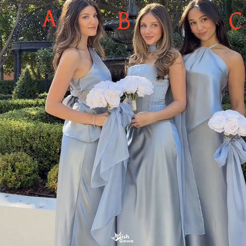 Elegant Blue Mismatched Sleeveless Mermaid Long Bridesmaid Dresses Online,WGM448