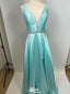 Elegant V-neck A-line Long Prom Dress Ideas, Evening Party Dresses,WGP1797
