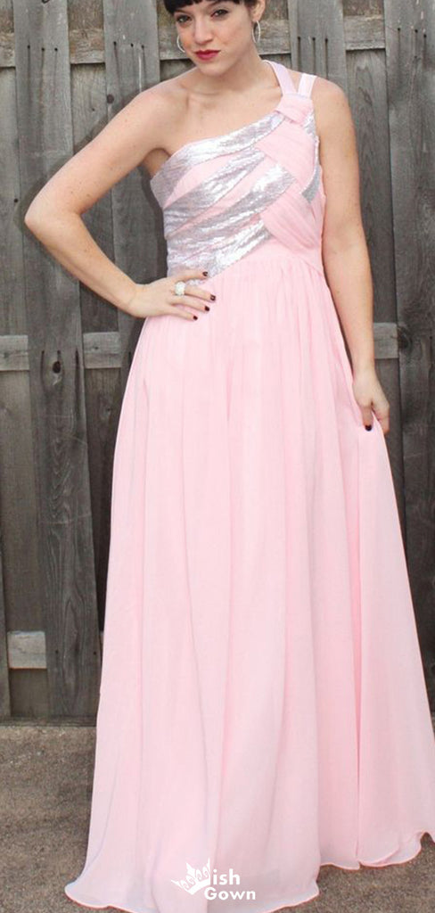 Elegant One-shoulder A-line Long Prom Dress Ideas, Evening Party Dresses,WGP1799