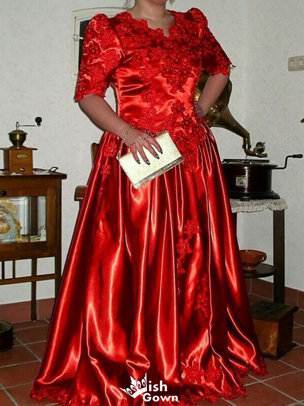 Gorgeous Short Sleeves A-line Long Prom Dress Ideas, Evening Party Dresses,WGP1806