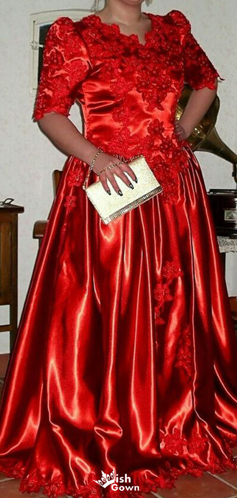 Gorgeous Short Sleeves A-line Long Prom Dress Ideas, Evening Party Dresses,WGP1806