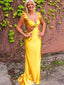 Unique Spaghetti Strap Mermaid Yellow Long Prom Dress Ideas, Evening Party Dresses,WGP1191
