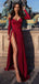 Sexy Red Long Sleeve Mermaid Side Slit Long Prom Dress Ideas, Evening Party Dresses,WGP1786