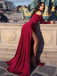 Sexy Red Long Sleeve Mermaid Side Slit Long Prom Dress Ideas, Evening Party Dresses,WGP1786