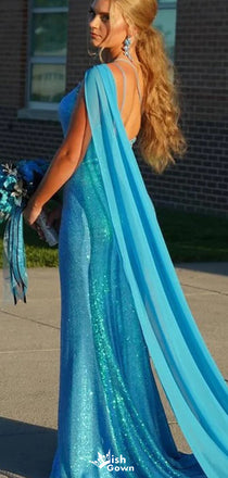 Unique One-shoulder Mermaid Sequins Long Prom Dress Ideas, Evening Party Dresses,WGP1194