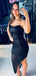Shiny Black Spaghetti Strap Mermaid Side Slit Long Prom Dress Ideas, Evening Party Dresses , WGP1864
