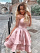 Elegant Pink One-Shoulder Short Sleeveless Homecoming Dresses For Birthday Party, EPT693
