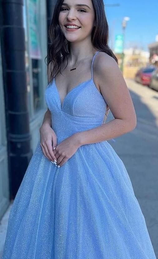 Elegant A-Line Spaghetti Straps V Neck Sleeveless Cheap Maxi Long Party Prom Gowns,Evening Dresses,WGP412