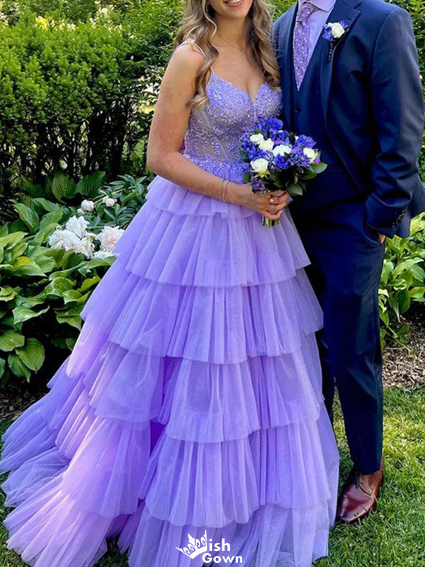 Elegant Spaghetti Strap V-neck Lace A-line Long Prom Dress Ideas, Evening Party Dresses,WGP1205