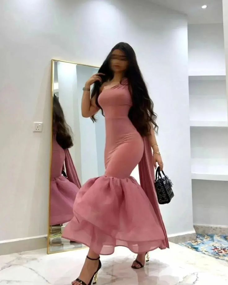Elegant Pink One-Shoulder Mermaid Long Prom Dress Ideas, Evening Party Dresses,WGP1812