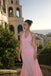 Elegant Pink V-Neck Mermaid Long Prom Dress Ideas, Evening Party Dresses, WGP2015