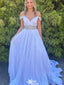 Elegant Off-shoulder V-neck A-line Long Prom Dress Ideas, Evening Party Dresses,WGP1217