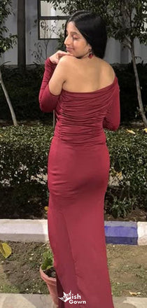 Elegant One-shoulder Long Sleeve Sheath Long Prom Dress Ideas, Evening Party Dresses,WGP1256