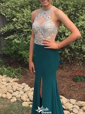 Elegant Halter Beadings Mermaid Long Prom Dress Ideas, Evening Party Dresses,WGP1259