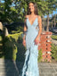 Elegant Spaghetti Strap V-neck Backless Mermaid Long Prom Dress Ideas, Evening Party Dresses,WGP1263