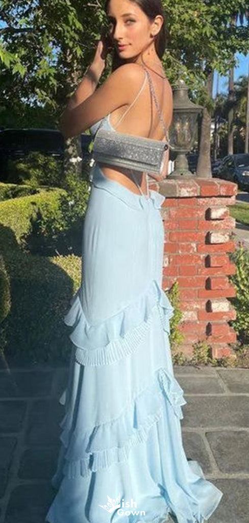 Elegant Spaghetti Strap V-neck Backless Mermaid Long Prom Dress Ideas, Evening Party Dresses,WGP1263