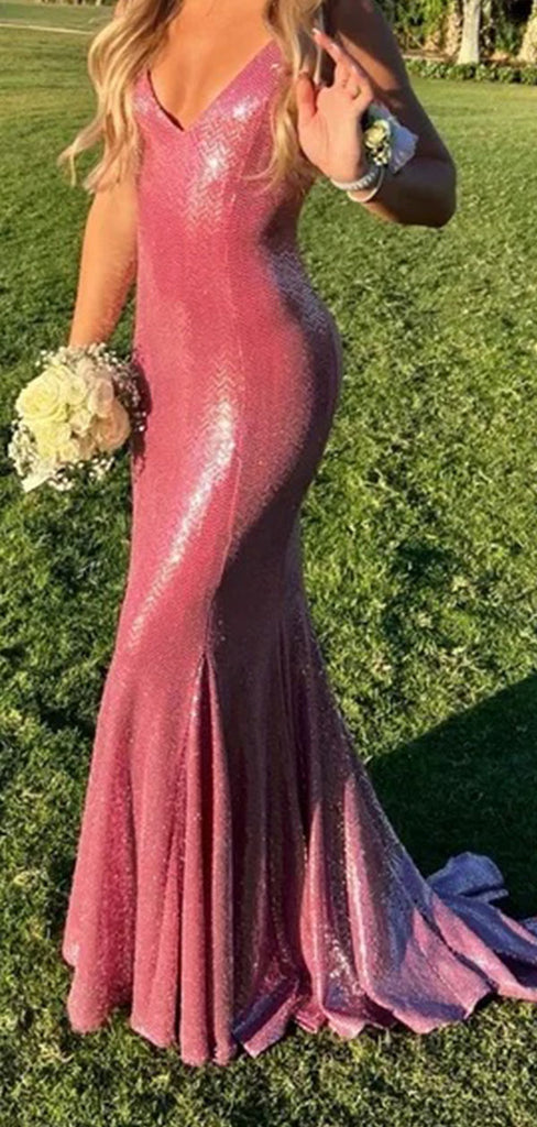 Elegant Pink Spaghetti Strap Mermaid Long Prom Dress Ideas, Evening Party Dresses,WGP1901