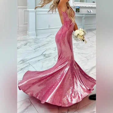 Elegant Pink Spaghetti Strap Mermaid Long Prom Dress Ideas, Evening Party Dresses,WGP1901