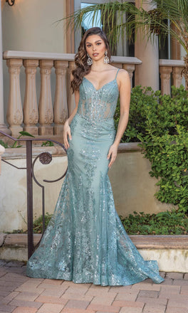 Elegant Fuchsia Lace Mermaid Prom Dress Sheer Corset Bodice Spaghetti Strap Formal Gown,WGP2089