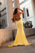 Unique Yellow Lace Applique Mermaid Prom Dress with Deep V-Neck Formal Gown,WGP2097