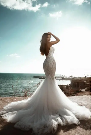Sexy White Sweetheart Lace Mermaid Long Wedding Dresses With Sweep Trailing ,WDH168