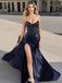 Sexy Blue Sweetheart Mermaid Side Slit Long Prom Dress Ideas, Evening Party Dresses,WGP1880