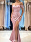 Elegant Pink Off-Shoulder Sleeveless Mermaid Side Slit Long Prom Dress Ideas, Evening Party Dresses , WGP1893