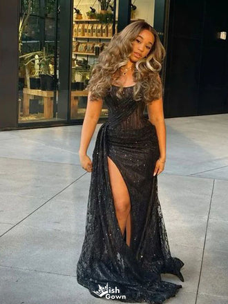 Sexy Black Sweetheart Mermiad Side Slit Long Prom Dress Ideas, Evening Party Dresses,WGP1650