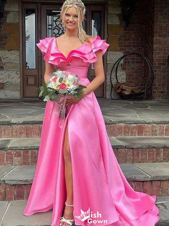 Elegant V-neck A-line Long Prom Dress Ideas, Evening Party Dresses,WGP1270
