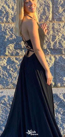 Sexy Halter Deep V-neck A-line Long Prom Dress Ideas, Evening Party Dresses,WGP1273