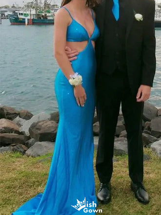 Unique Deep V-neck Spaghetti Strap Mermaid Long Prom Dress Ideas, Evening Party Dresses,WGP1276