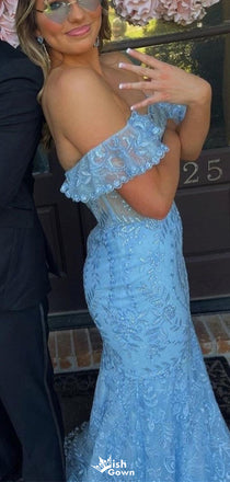 Elegant Sweetheart Off-shoulder Lace Mermaid Long Prom Dress Ideas, Evening Party Dresses,WGP1283