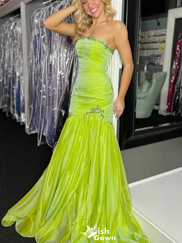 Elegant Straight Across Strapless Mermaid Long Prom Dress Ideas, Evening Party Dresses,WGP1289