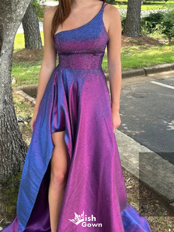 Gorgeous One-shoulder A-line Unique Long Prom Dress Ideas, Evening Party Dresses,WGP1333