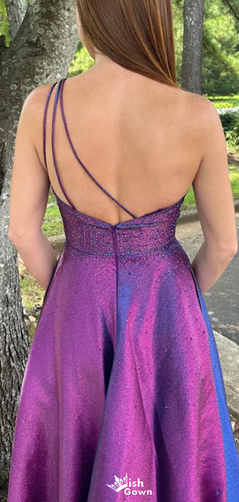 Gorgeous One-shoulder A-line Unique Long Prom Dress Ideas, Evening Party Dresses,WGP1333