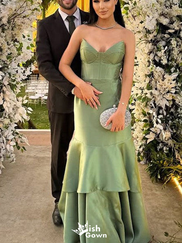 Elegant Strapless V-neck Mermaid Unique Long Prom Dress Ideas, Evening Party Dresses,WGP1339