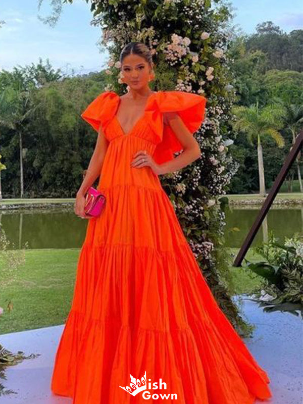 Gorgeous V-neck A-line Unique Long Prom Dress Ideas, Evening Party Dresses,WGP1346